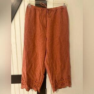 Love Linen J. Jill Embroidered Crop Zip Pockets Brick Color Med Pet
